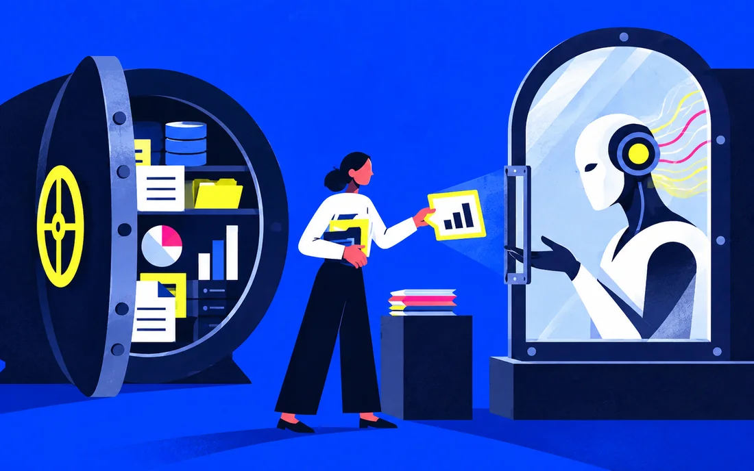 Business data vault feeds carefully selected cards to a model behind secure window