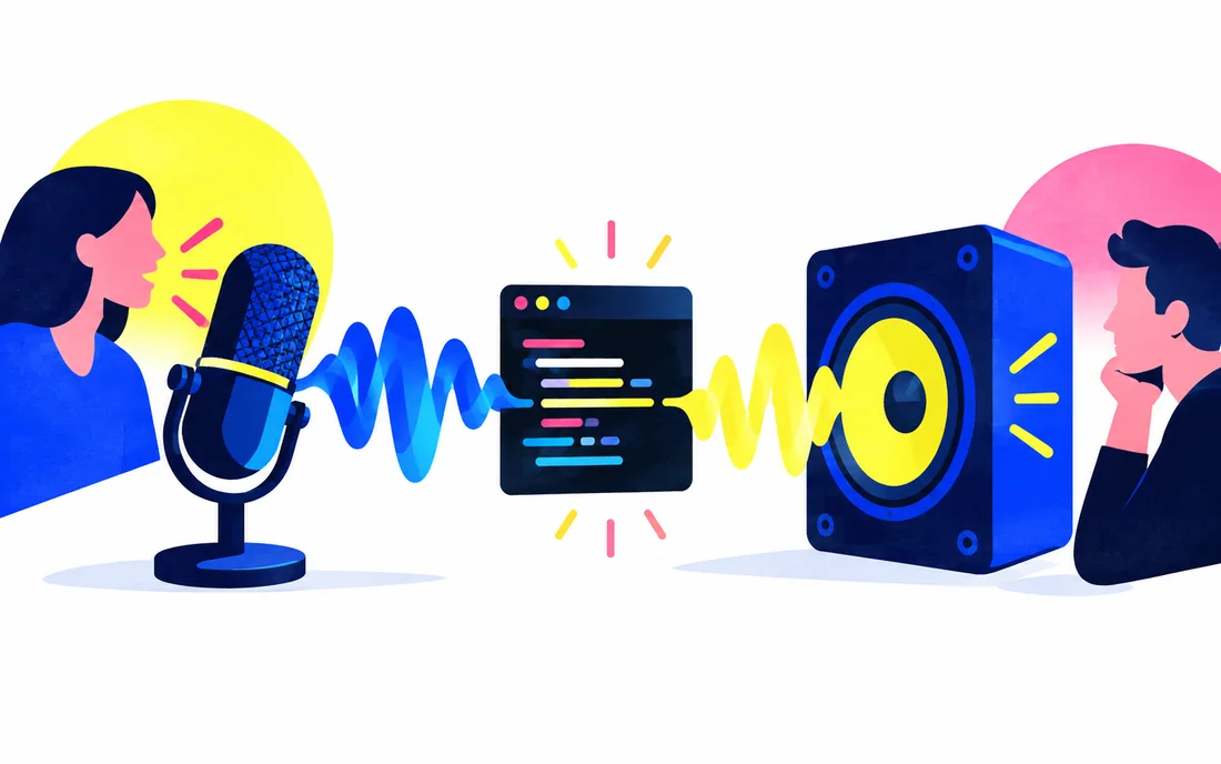 Microphone and speaker exchanging crisp speech waves through small developer console