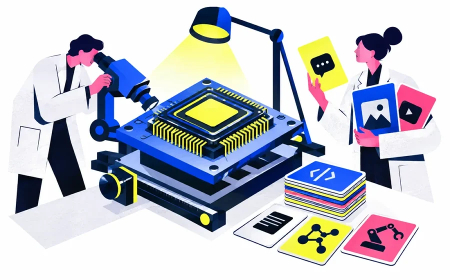 AI accelerator on laboratory measuring platform with workload cards not numeric graphs