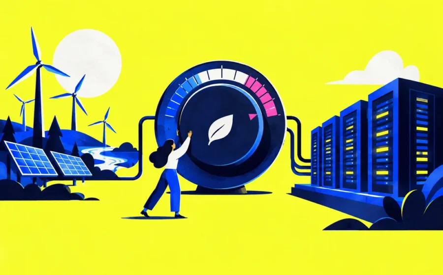 Data center and electricity grid joined by adjustable dial balancing renewable energy